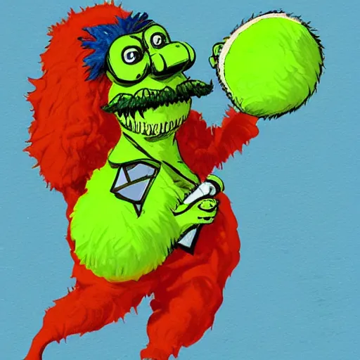 Prompt: a tennis ball monster wearing a scottish kilt, big mustache, scotland blue, digital art, fantasy, magic, chalk, trending on artstation, ultra detailed, professional illustration by basil gogos