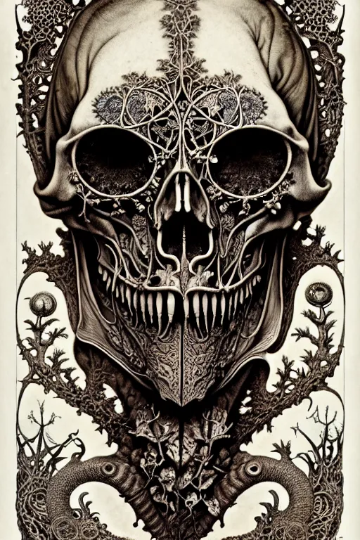 Image similar to art forms of nature by ernst haeckel, memento mori by arthur rackham, ornate antique porcelain beautiful skull mask, ultrasharp, photorealistic, hyperdetailed, octane render, polished, art nouveau, neo - gothic, gothic, intricate ornamental organic filigree, art nouveau botanicals, art forms of nature by ernst haeckel, horizontal symmetry, symbolist, visionary