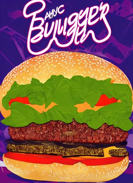 Image similar to a huge burger, synth wave