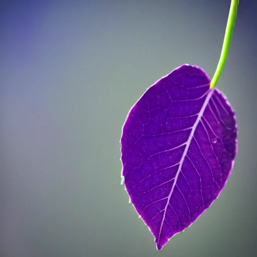 Image similar to closeup photo of one purple leaf flying above a city, aerial view, shallow depth of field, cinematic, 8 0 mm, f 1. 8