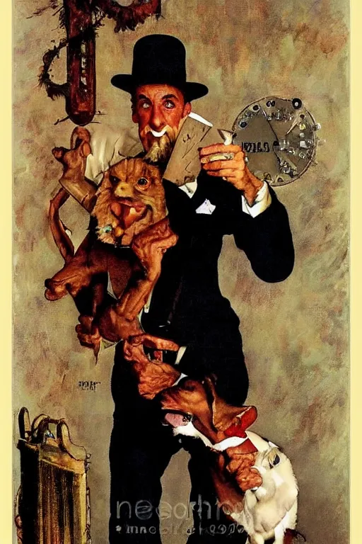 Image similar to magician pepo capel portrait by norman rockwell, 1900s magiacian poster style