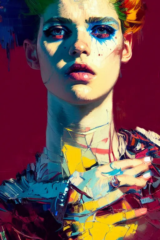 Prompt: portrait of a beautiful punk girl, complementary colors, beautiful face, rule of thirds, intricate outfit, spotlight, by greg rutkowski, by jeremy mann, by francoise nielly, by van gogh, digital painting