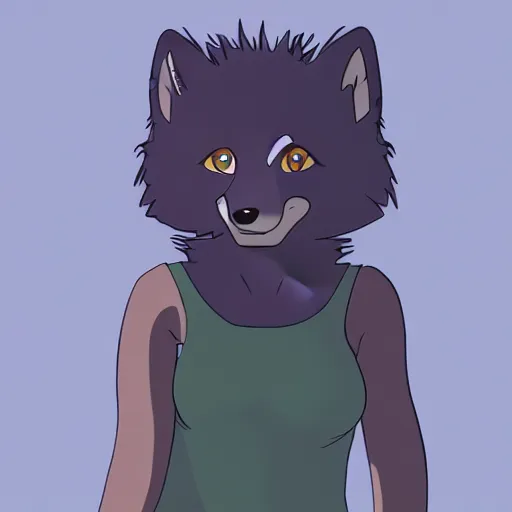 Image similar to a full body portrait of a young female anthro arctic fox furry wearing a tank top, smirking, digital illustration, cel shaded, flat color, Hayao Miyazaki, furaffinity, deviant art, e926