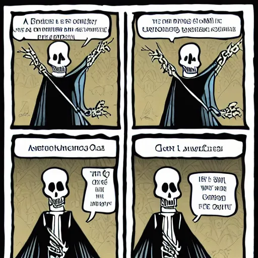 Image similar to a skeleton in black cloak by Matt Bors