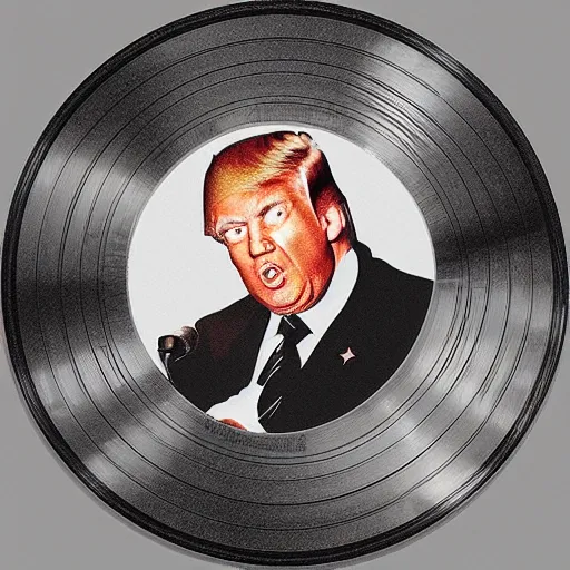 Prompt: vinyl record of donald trump, vinyl record