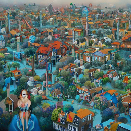 Image similar to painting of a town, by rik oostenbroek, james jean, amy sol