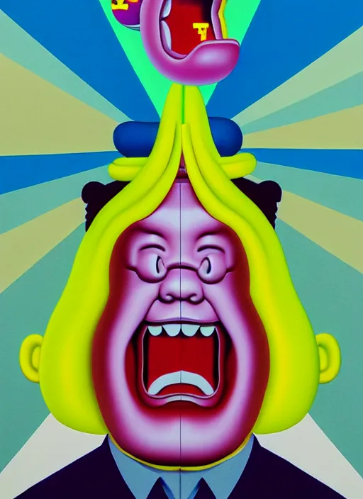 Image similar to evil laughing asian man by shusei nagaoka, kaws, david rudnick, airbrush on canvas, pastell colours, cell shaded!!!!!!!!, 8 k