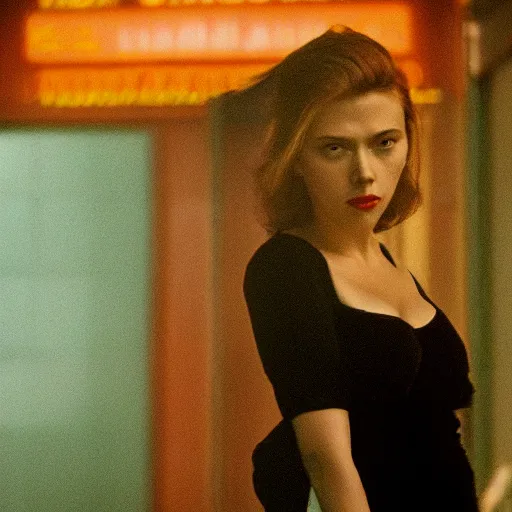 Image similar to intimate movie still of scarlett johansson in wong kar wai fallen angels