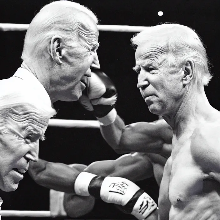 Prompt: boxing match of joe biden and donald trump, b & w detailed sharp photo