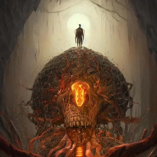 Prompt: (((Humanoid Ancient cursed Brain))) by Greg Rutkowski, Hyper-detailed, ArtStation, 4k, epic, phenomenal, (((aesthetic))), colorful very detailed intricately menacingly happy ((((((( (Obama)))))))) cyberskull ancient temple surrounded by party people growing Forehead slug mecha-worship on planet Dada