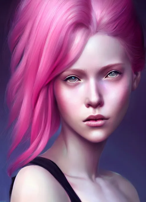 Image similar to a digital painting of a girl with pink hair, a photorealistic painting by charlie bowater, cgsociety, photorealism, daz 3 d, photorealistic, digital illustration
