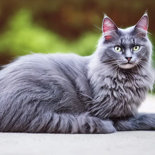 Image similar to long haired grey cat, bright vivid colors