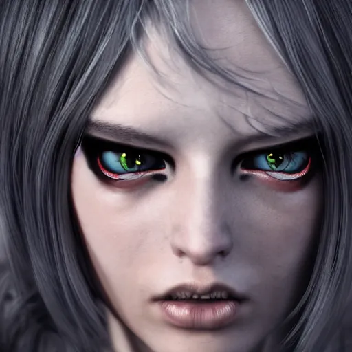 Prompt: photorealistic full shot portrait of angry darkness anime girl, inspired by Giger, detailed, unreal engine 4k