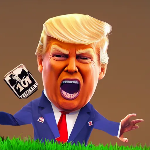 Image similar to Donald Trump getting absolutely destroyed as a Fornite Character, game art, digital art, PC-gaming, 8k, trending,