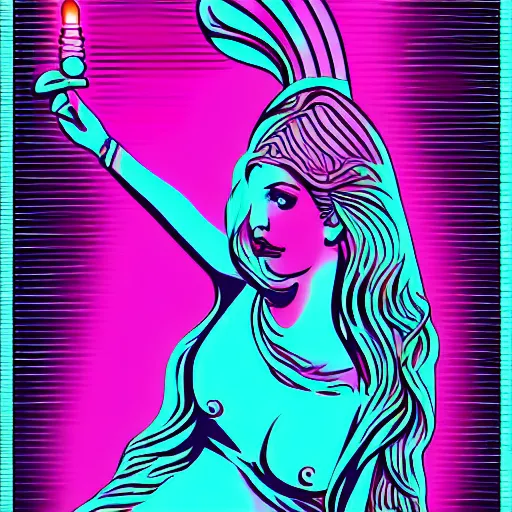 Prompt: a beautiful greek goddess aphrodite, in retro colors, synthwave style, 2 d digital vector art