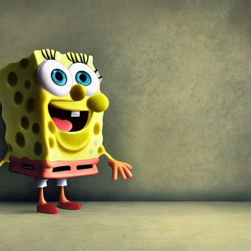 Prompt: creepy realistic photo of spongebob , 4k