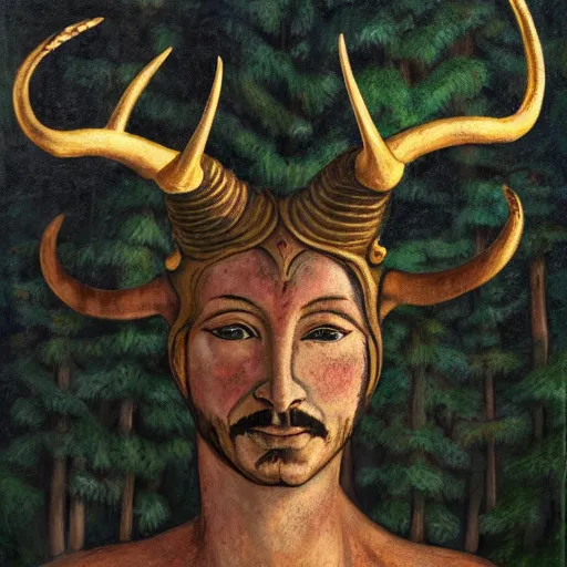 Image similar to portrait of horned god Pan in the forest