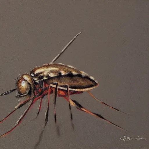 Prompt: realistic painting of mosquito trending on art station highly detailed