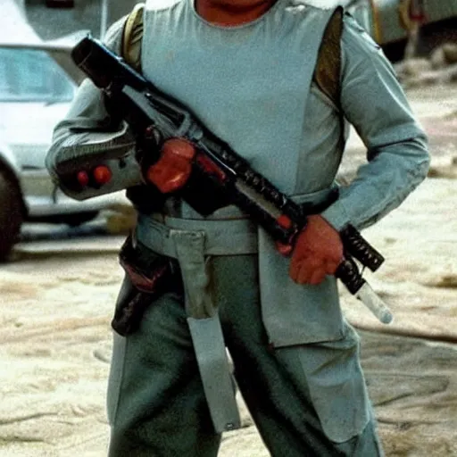Image similar to George Lopez dressed as a Colonial Marine from Aliens (1986).