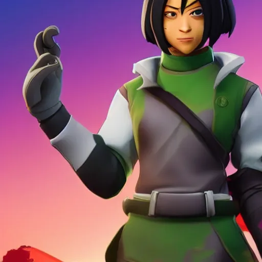 Image similar to toph beifong in fortnite, blind eyes, character render, full body shot, highly detailed, in game render