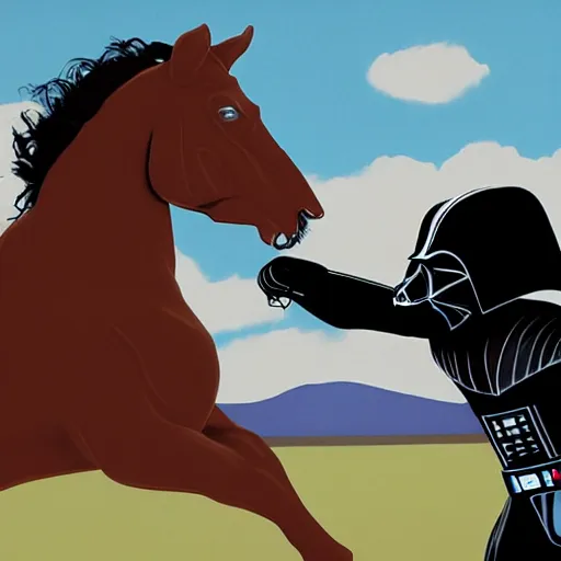 Image similar to a horse boxing darth vader, hyperrealistic, 8 k