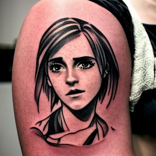 Image similar to tattoo of anime emma watson on arm back