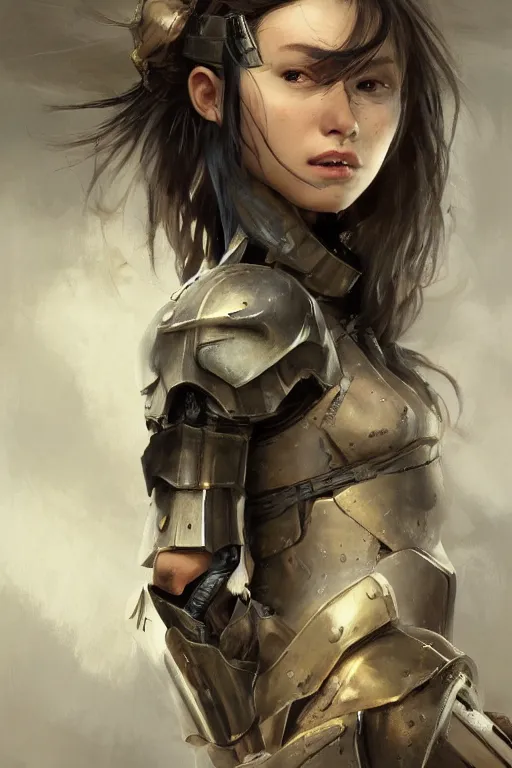 Prompt: a photorealistic painting of an attractive young girl, partially clothed in battle armor, olive skin, long dark hair, beautiful bone structure, symmetrical facial features, intricate, elegant, digital painting, concept art, illustration, sharp focus, from Metal Gear, in the style of Ruan Jia and Mandy Jurgens and Greg Rutkowski, trending on Artstation, award winning