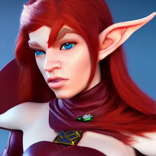 Image similar to beautiful redhead elf, clash royal style characters, unreal engine 5, octane render, detailed, cinematografic, cinema 4 d