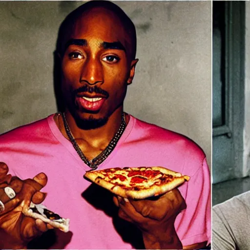 Prompt: tupac shakur eating pizza