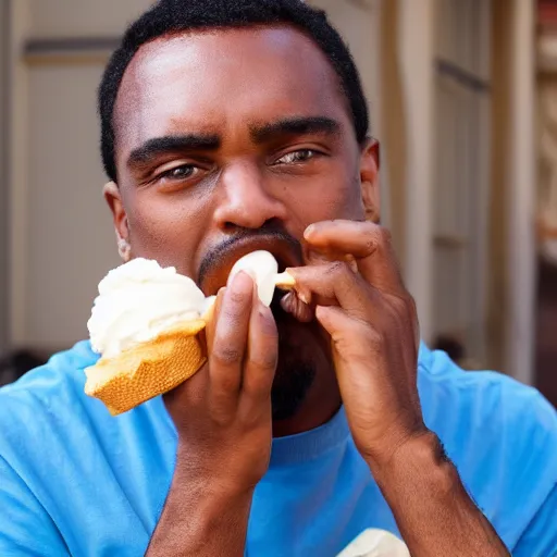 Image similar to a black man eating an icecream