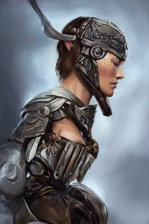 Prompt: a professionally painted portrait of Olivia Wilde, clothed in ancient battle armor, olive skin, long dark hair, beautiful bone structure, symmetrical facial features, scar across face, intricate, elegant, digital painting, trending on Artstation, concept art, smooth, sharp focus, illustration, from Metal Gear by Ruan Jia and Mandy Jurgens and Artgerm and and william-adolphe bouguerea, award winning