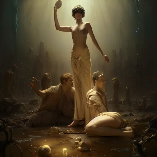 Image similar to the transcendent beings embodying fundamental fear, studio light, photoreal, by jaime jones, tom bagshaw, lawrence alma - tadema, greg rutkowski, deviantart contest winner, fantasy art, daz 3 d, intricate, elegant, highly detailed, 8 k, digital painting, concept art, sharp focus, illustration, golden ratio, cosmic horror