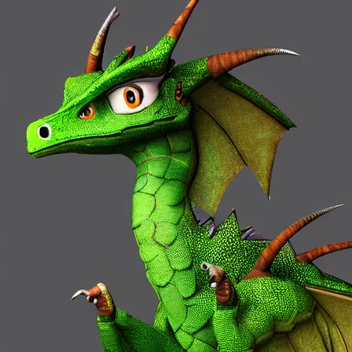 Prompt: a upper body portrait, 3 d render of a green, feathery, male, anthropamphic dragon a spike at the tip of his tail, in the style of spyro the dragon