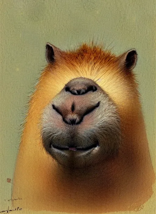 Image similar to a smiling capybara, muted colors, by jean - baptiste monge