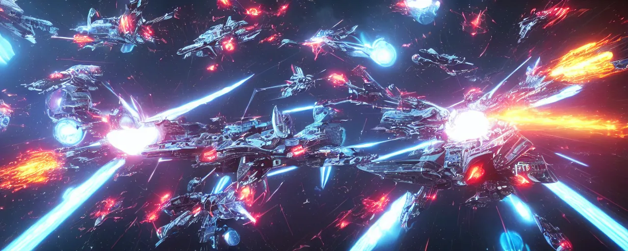 Image similar to Hyperspace Invaders, boss fight, scifi, videogame, shmup, 4K, UHD, HDR