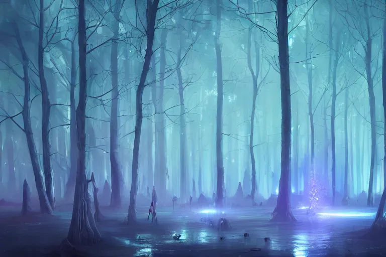 Prompt: an electric forest at night, featured on artstation, cgsociety