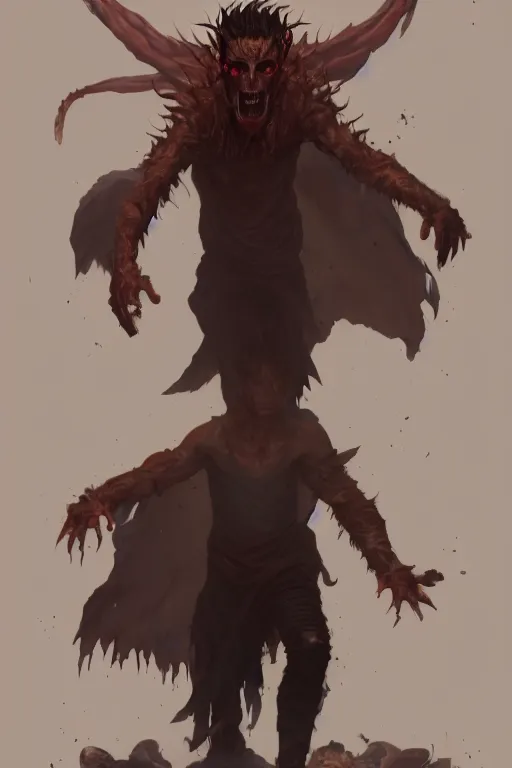 Image similar to cursed demon possessing an australian boy with brown hair design, character sheet, brown hair, hair is a little longer than normal, greg rutkowski, zabrocki, karlkka, jayison devadas, trending on artstation, 8 k, ultra wide angle, zenith view, pincushion lens effect