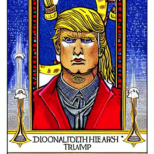 Image similar to Donald Trump in Thoth tarot deck, style of Lady Frieda Harris, 4K