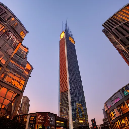 Image similar to Wide angle lens photograph of the tallest bookstore in the world at sunset