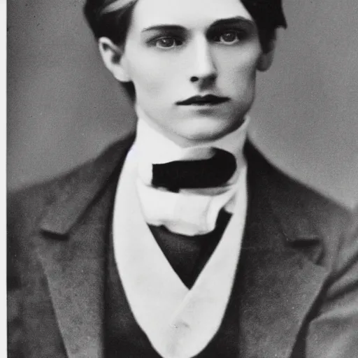 Image similar to headshot edwardian photograph of dorian gray, extremely handsome, 1 9 2 0 s, realistic face, 1 9 3 0 s photography, 1 9 0 0 s, grainy, slightly blurry, victorian