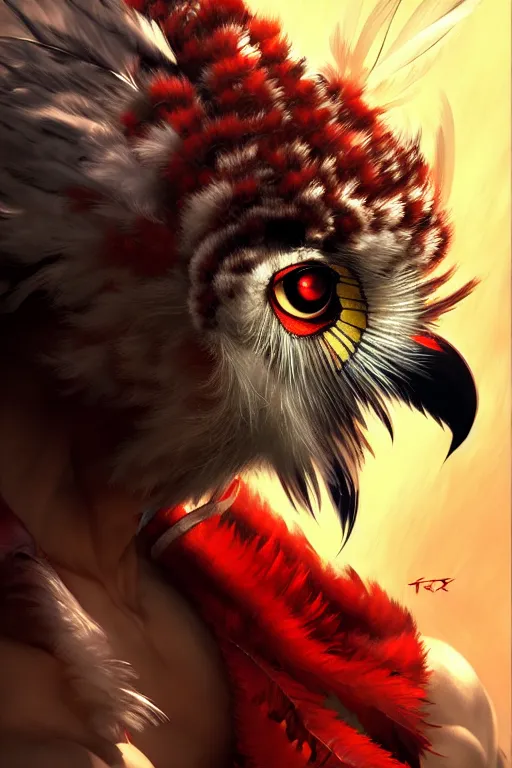 Image similar to Tekken 4 fighter anime Stunning Portrait Robot Owl with feathers, versus Kazuya Mishima, digital painting, artstation, concept art, soft light, hdri, smooth, sharp focus, illustration, art by tian zi, craig mullins, Mark Arian, WLOP, alphonse mucha