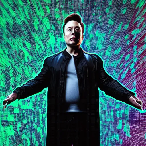 Image similar to elon musk inside the matrix, digital art, artistic, artistic colors, dramatic lighting, 8k