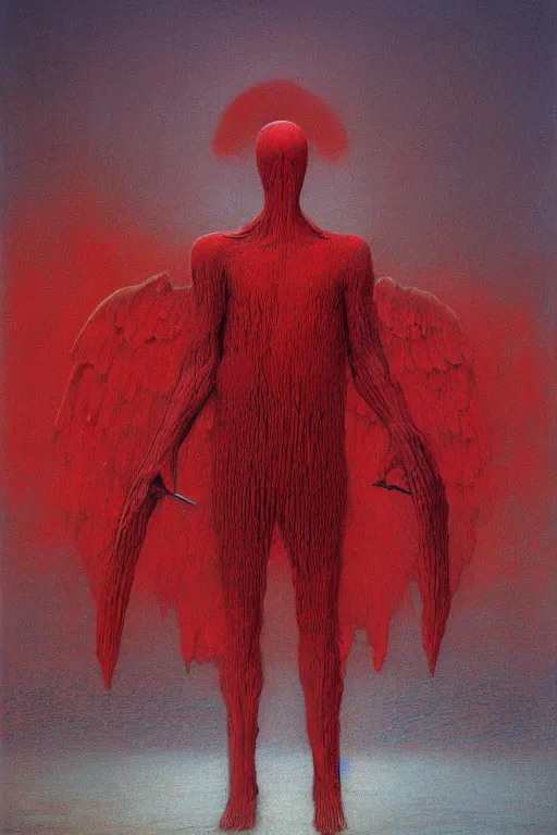 Image similar to red angel of wrath artstation painted by Zdislav Beksinski and Wayne Barlowe