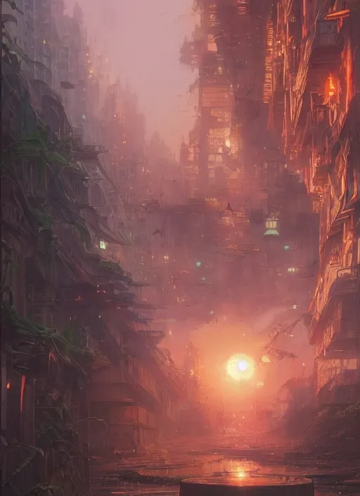 Image similar to manila philippines burning, stephen bliss, unreal engine, fantasy art by greg rutkowski, loish, rhads, ferdinand knab, makoto shinkai and lois van baarle, ilya kuvshinov, rossdraws, tom bagshaw, alphonse mucha, global illumination, radiant light, detailed and intricate environment