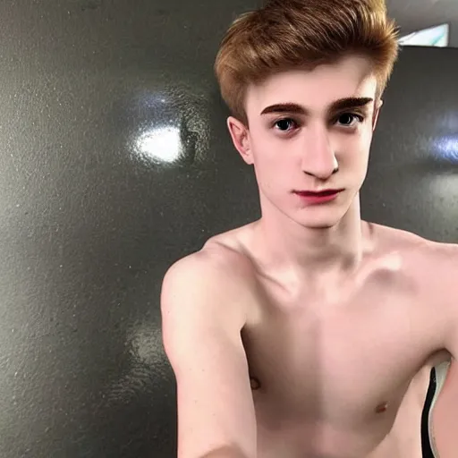 Image similar to “a realistic detailed photo of a guy who is an attractive humanoid who is half robot and half humanoid, who is a male android, twitch streamer Ninja Tyler Blevins, shiny skin, posing like a statue, blank stare”