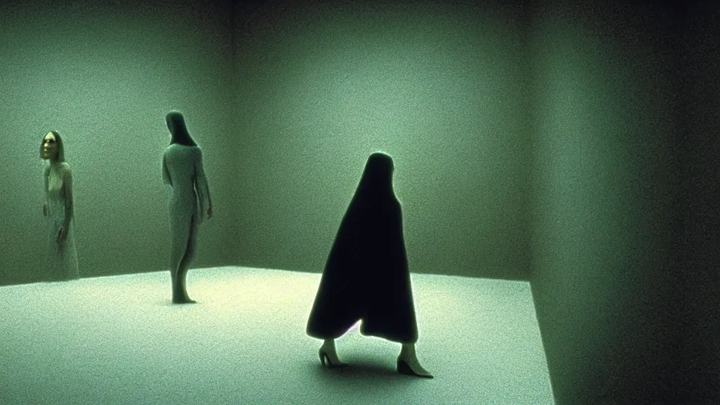 Image similar to it is illegal to walk on the ceiling, film still from the movie directed by denis villeneuve and david cronenberg with art direction by salvador dali and zdzisław beksinski, wide lens