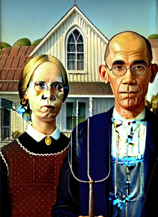 Image similar to obama in american gothic by grant wood