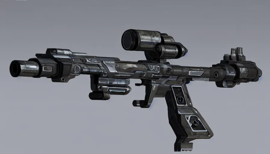Image similar to extremely detailed realistic side view of a sci fi laser lmg, detailed trigger, chemically propelled, battery powered, smooth streamline, battery and wires, railgun, chemrail, gauss, elegant sleek smooth body, white paint, smooth utopian design, ultra high quality, minimalist, octane, cod, destiny, warframe, terminator