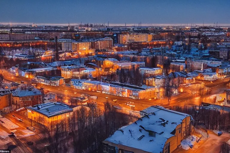 Image similar to a iphone 6 photo of typical russian city yard at evening, dutch angle,