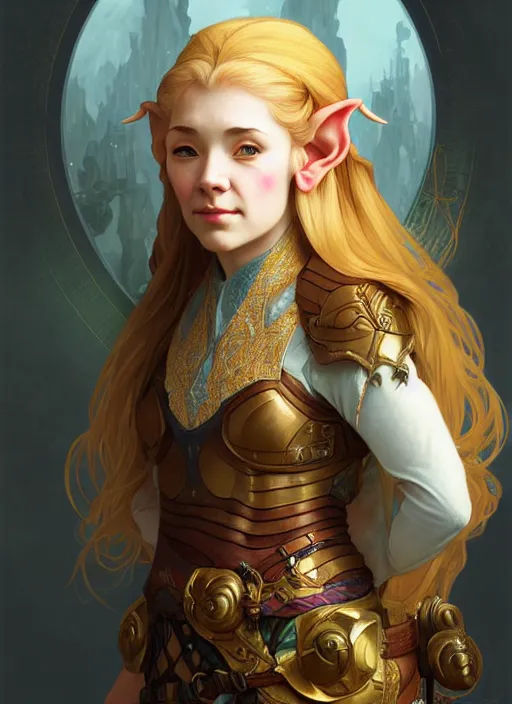 Prompt: portrait of a female dwarf - elf using the golden ratio, highly detailed, digital painting, artstation, sharp focus, illustration, art by tan zi and ayanamikodon and alphonse mucha and wlop